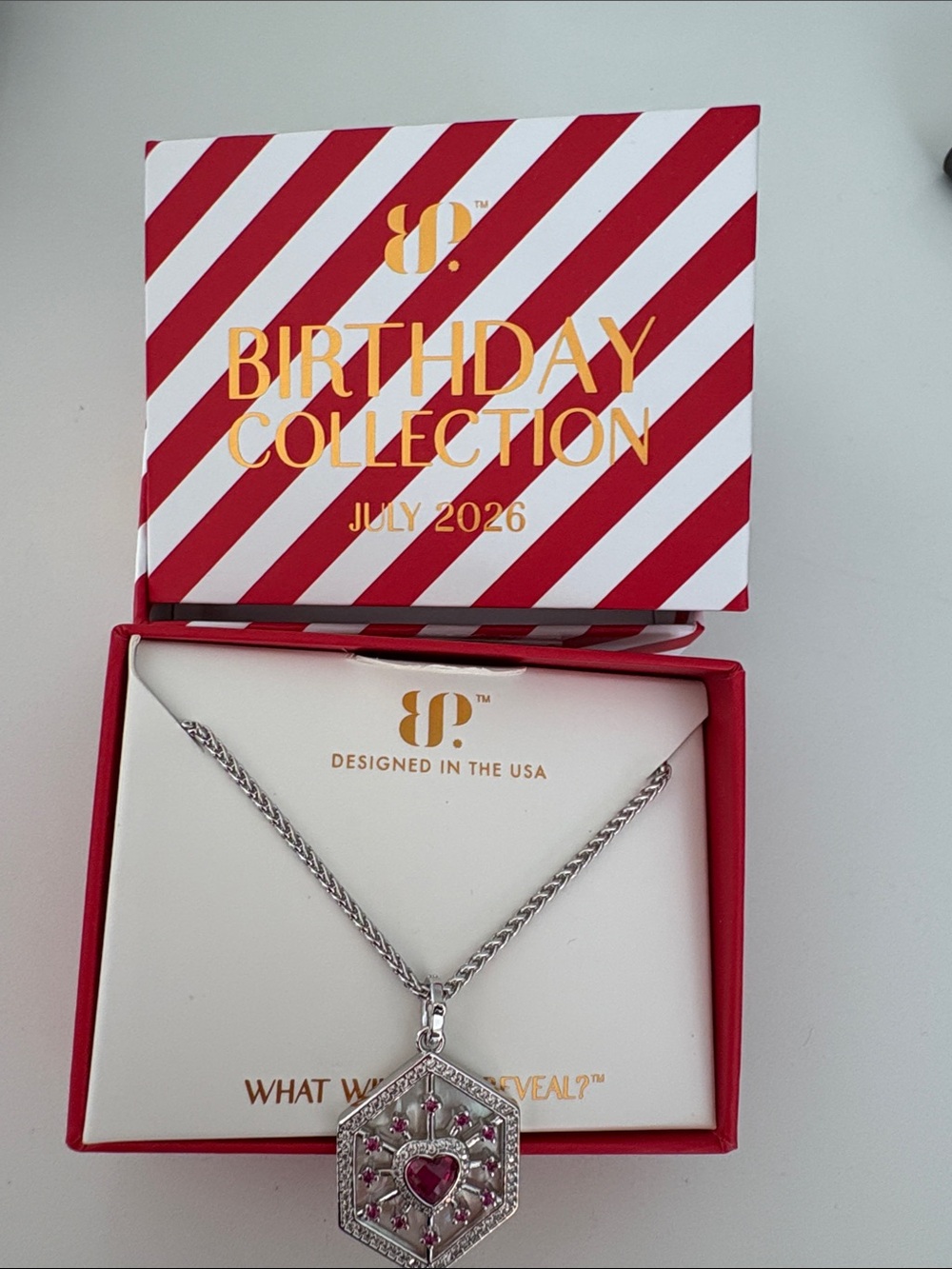 Birthday Collection July 2026 Silver Necklace with Pink Heart Pendant